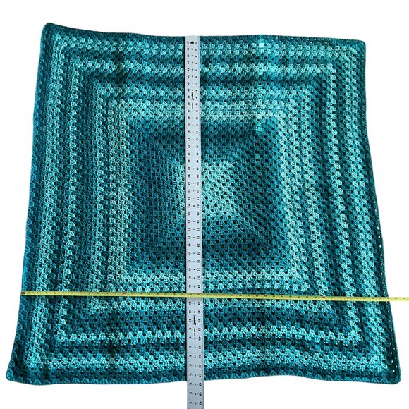 Handmade Crochet Teal Blue Green Throw Blanket - Picture 9 of 12